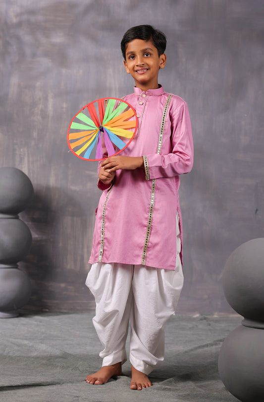 Boy Mirror Kurta Set- Wine