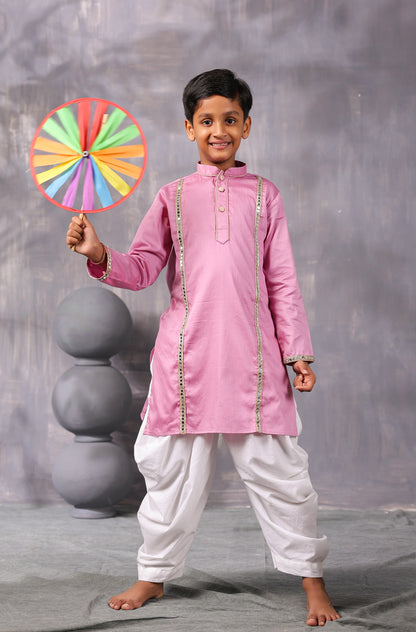 Boy Mirror Kurta Set- Wine