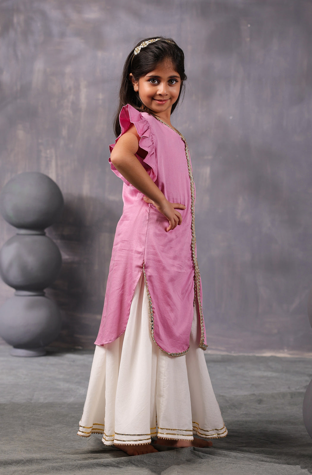 Girl Mirror Kurta Set- Wine