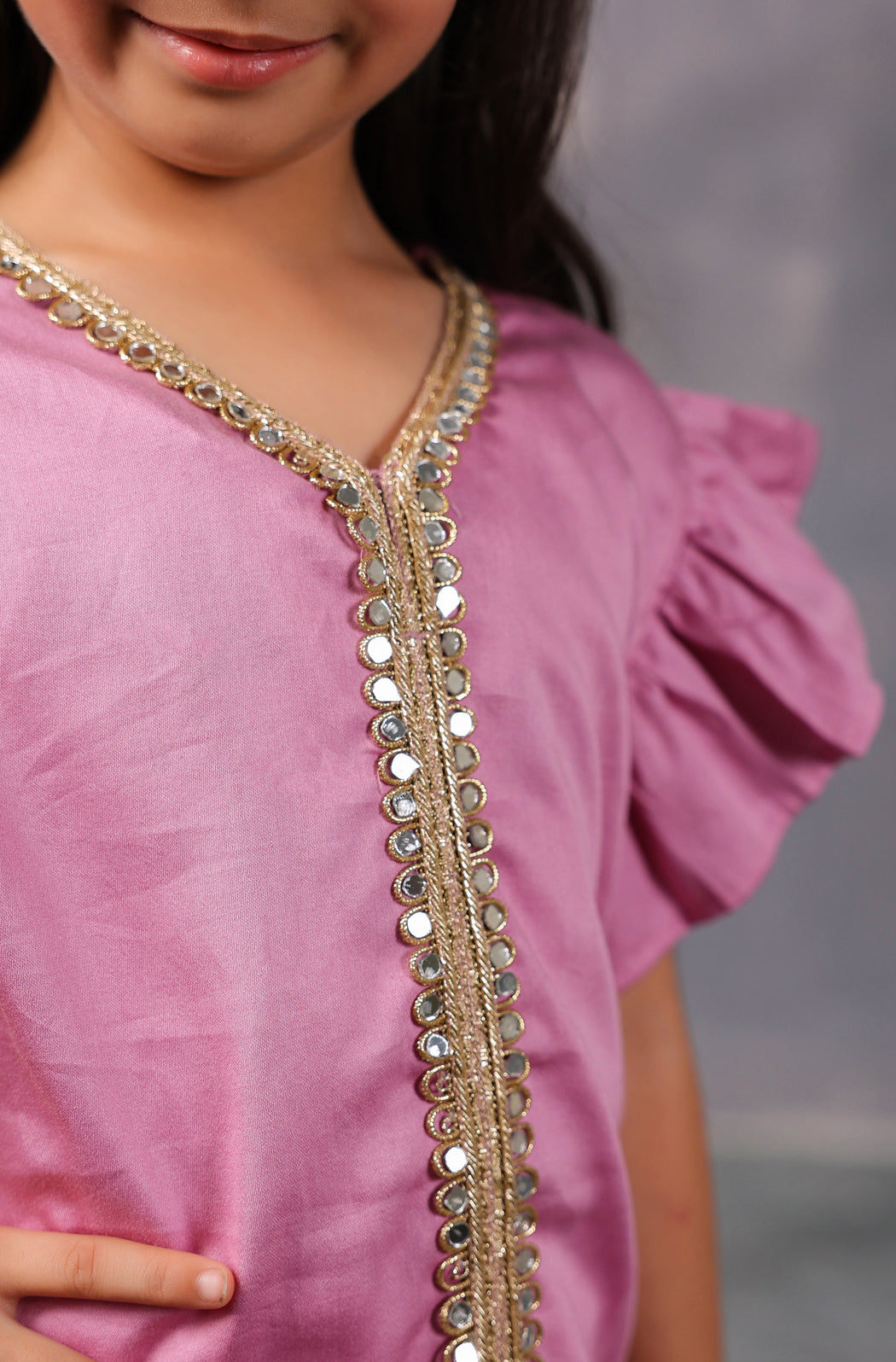 Girl Mirror Kurta Set- Wine