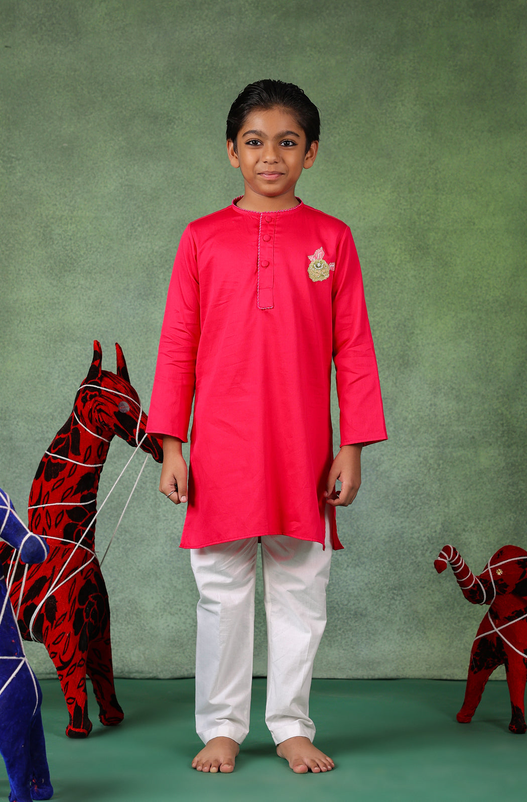 Boy Kurta Set - Hot Pink