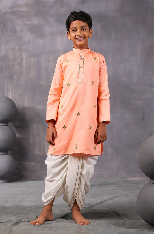 Boy Gota Kurta Set- Peach