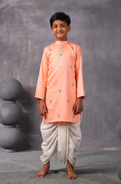 Boy Gota Kurta Set- Peach