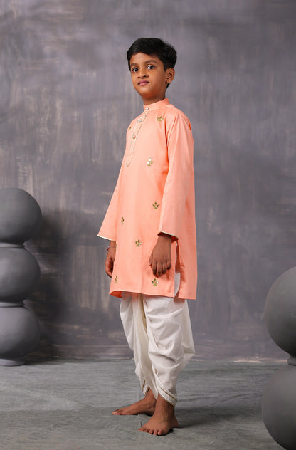 Boy Gota Kurta Set- Peach