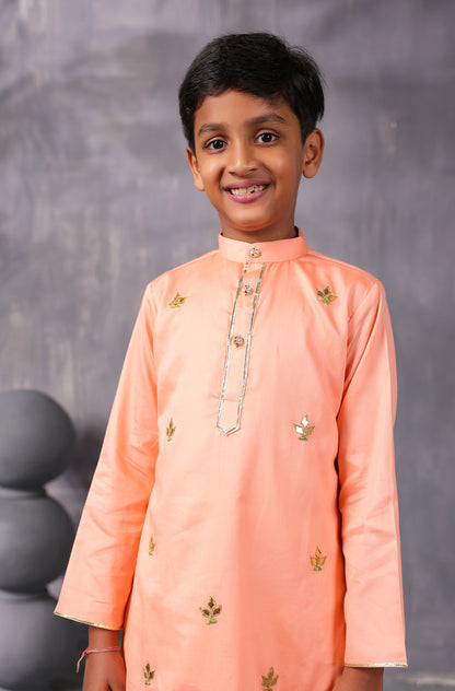 Boy Gota Kurta Set- Peach