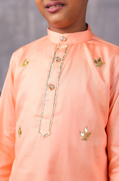 Boy Gota Kurta Set- Peach