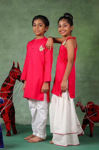 Boy Kurta Set - Hot Pink