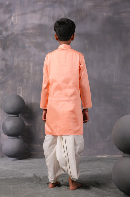 Boy Gota Kurta Set- Peach