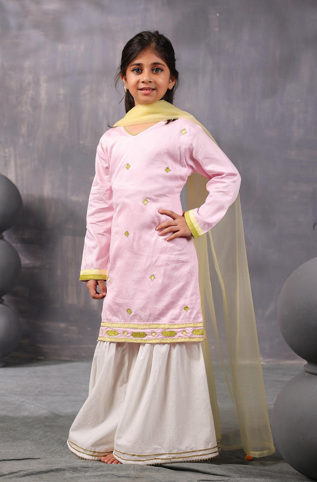 Girls Kurta Sharara Set-Baby Pink