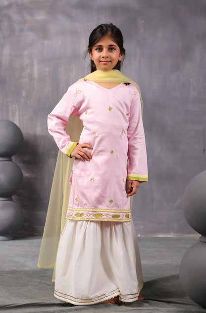 Girls Kurta Sharara Set-Baby Pink