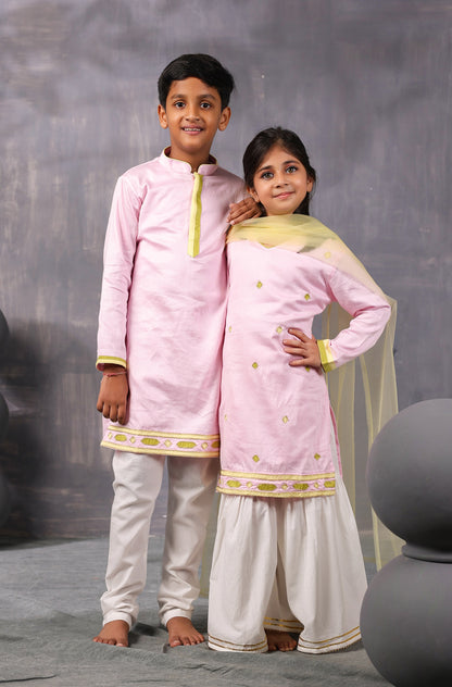 Girls Kurta Sharara Set-Baby Pink