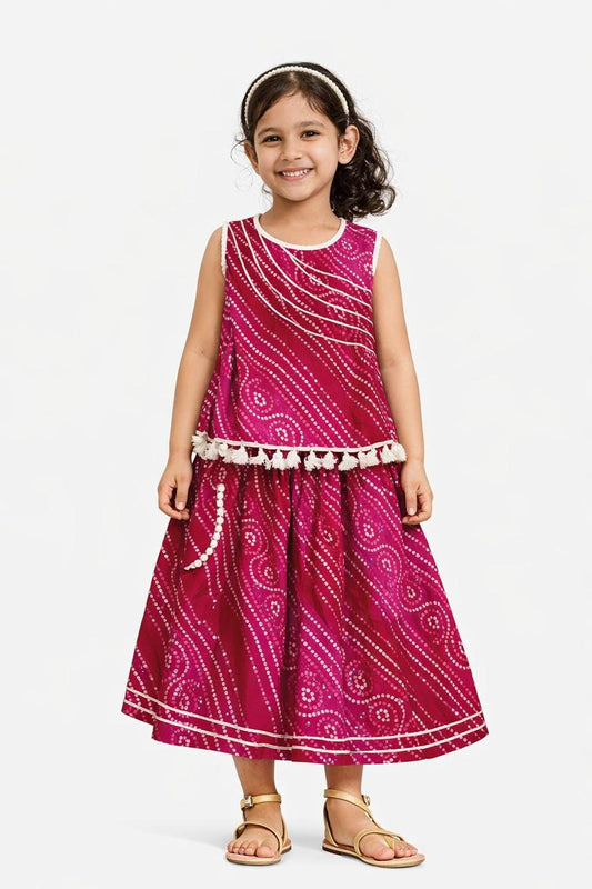 Girl Bandhani Print Skirt Set -Pink