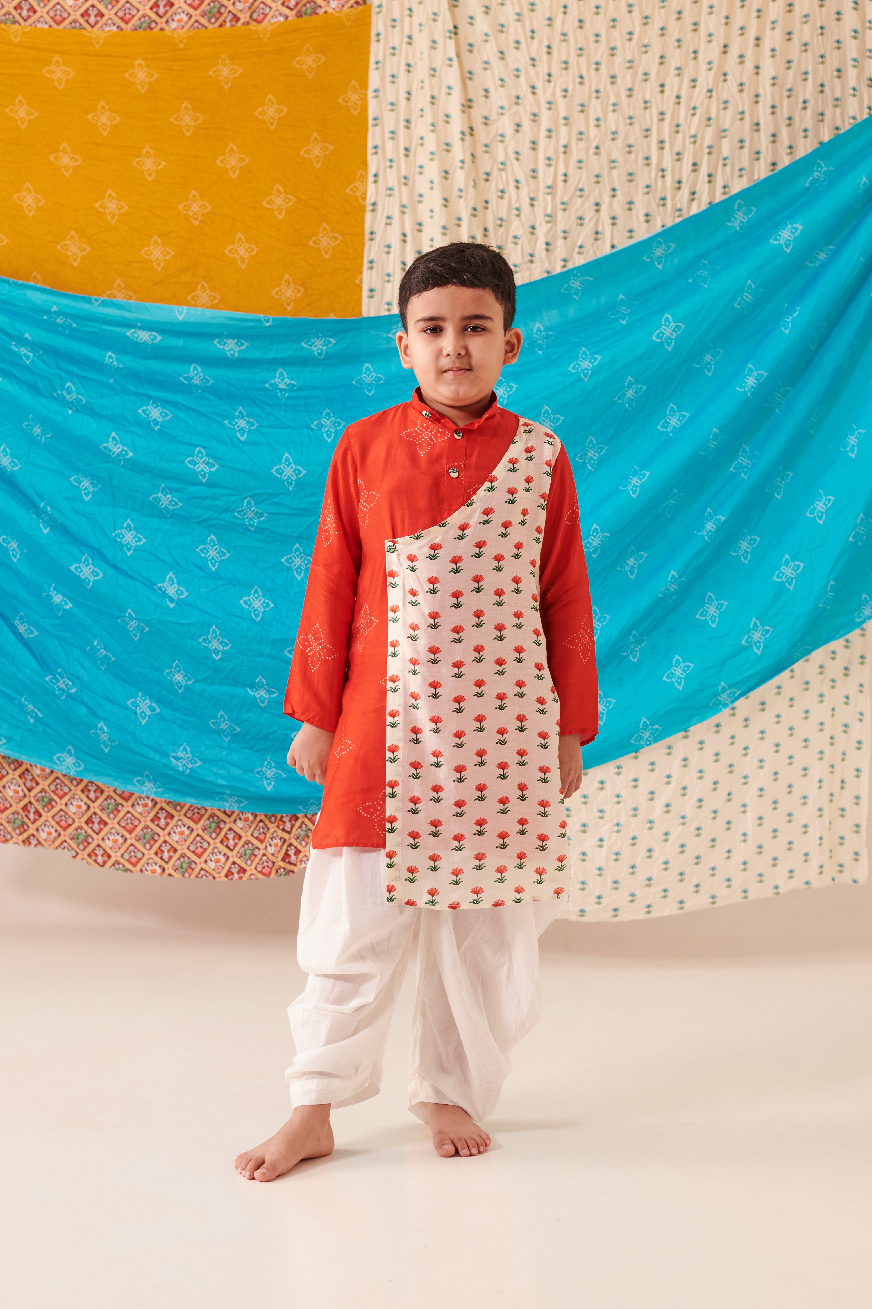 Boy Bandhani Kurta Set - Red