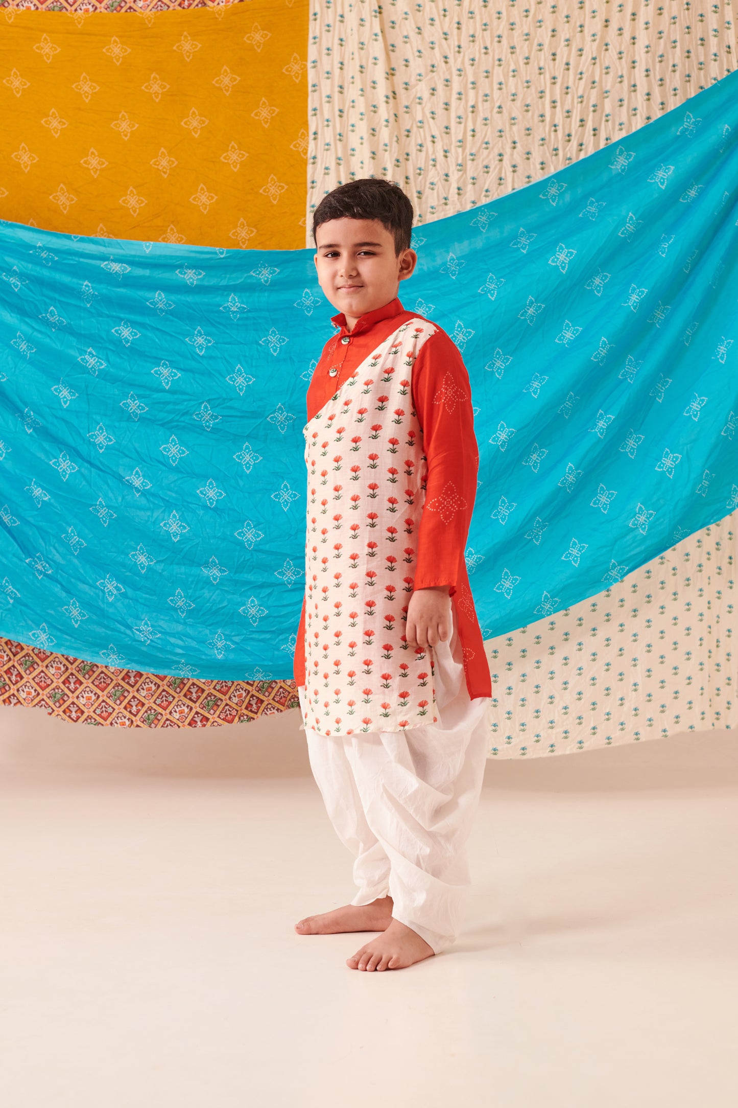 Boy Bandhani Kurta Set - Red