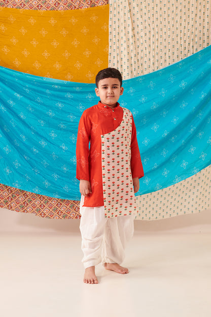 Boy Bandhani Kurta Set - Red