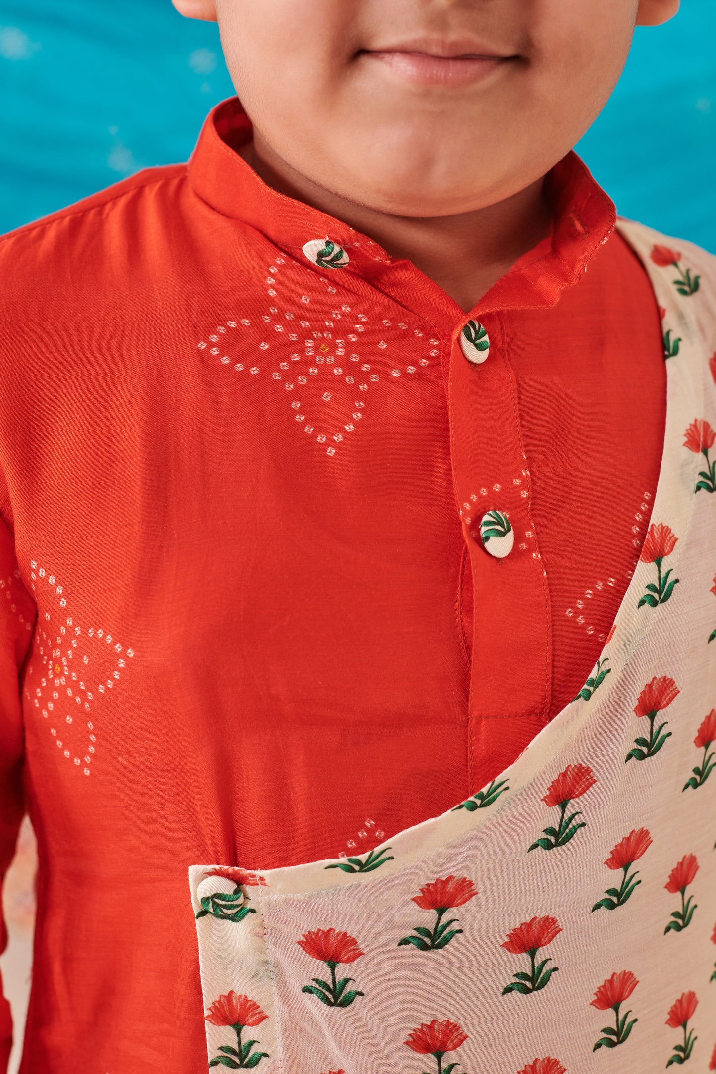 Boy Bandhani Kurta Set - Red