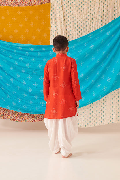 Boy Bandhani Kurta Set - Red