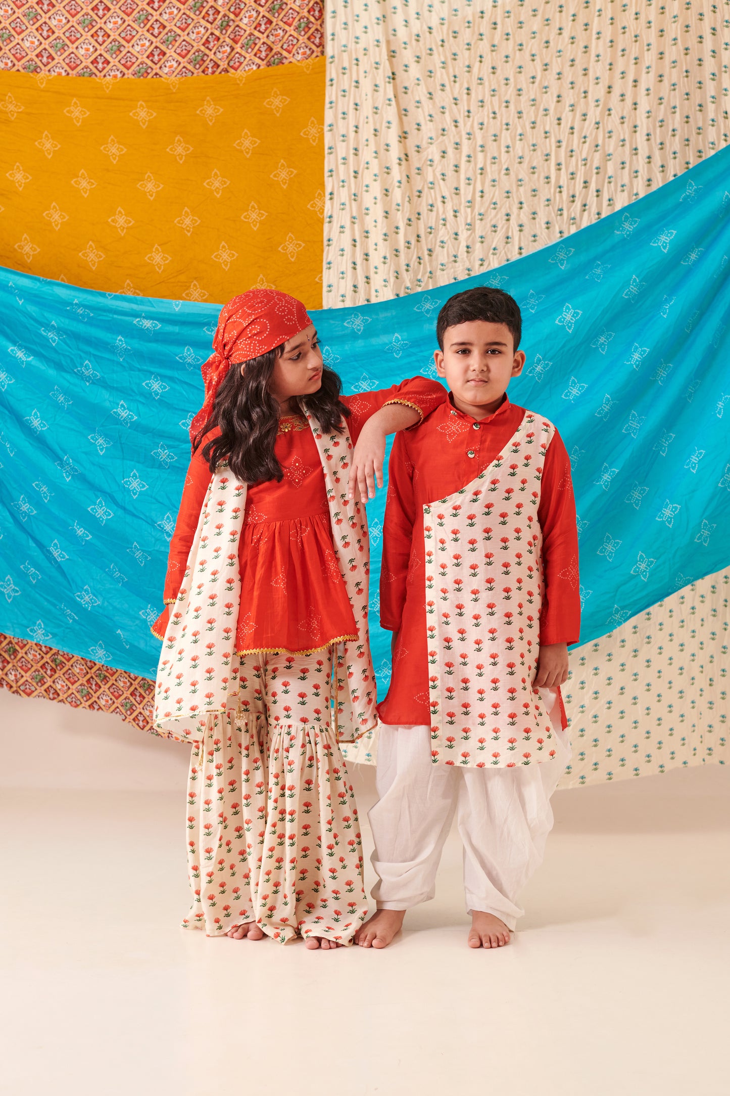 Boy Bandhani Kurta Set - Red