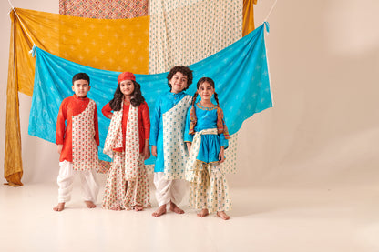 Boy Bandhani Kurta Set - Red