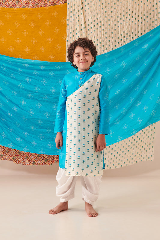 Boy Bandhani Kurta Set - Turquoise