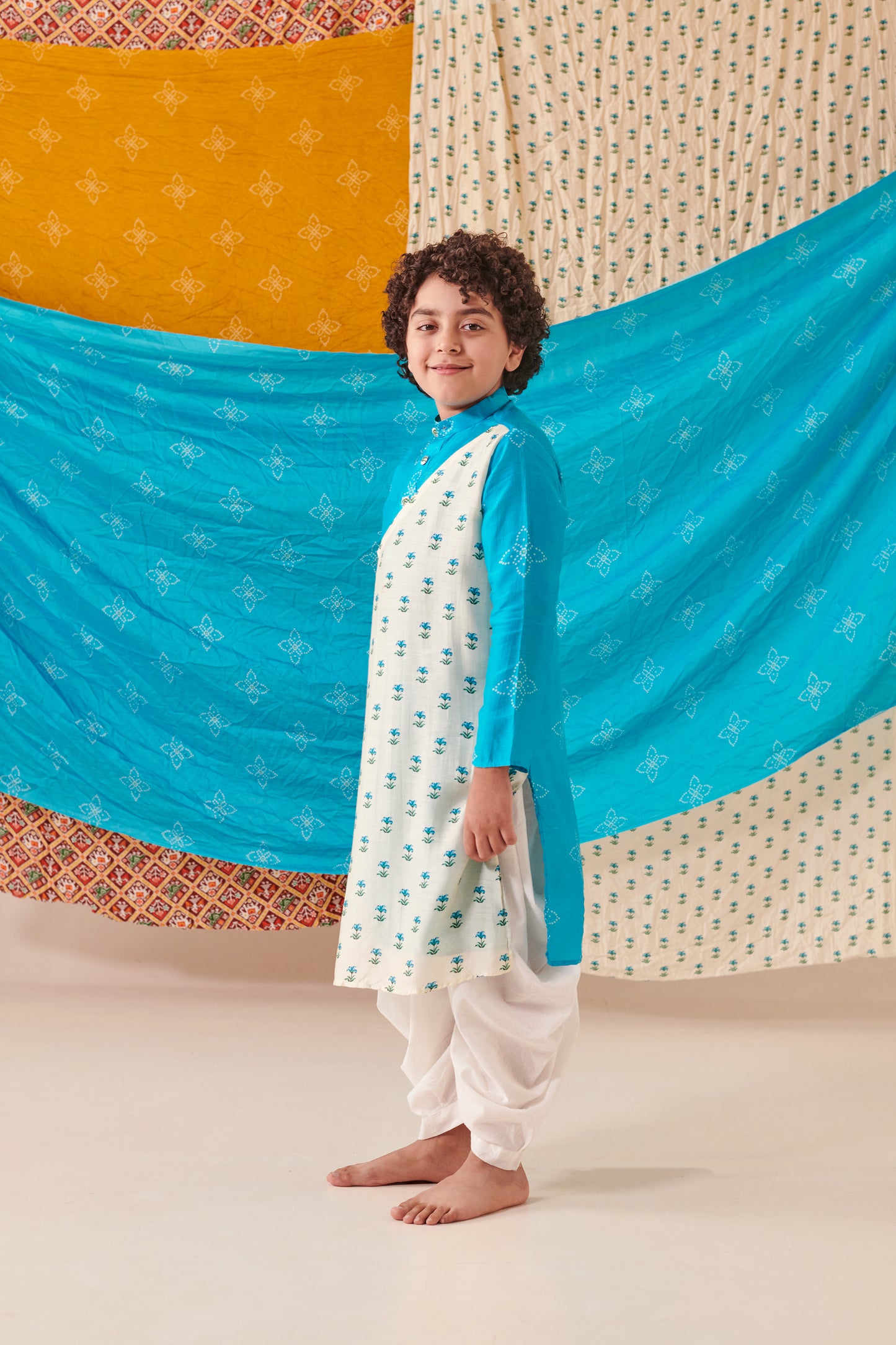 Boy Bandhani Kurta Set - Turquoise