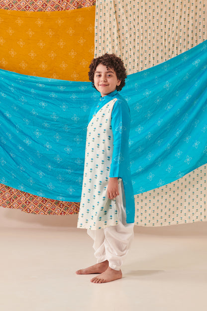 Boy Bandhani Kurta Set - Turquoise