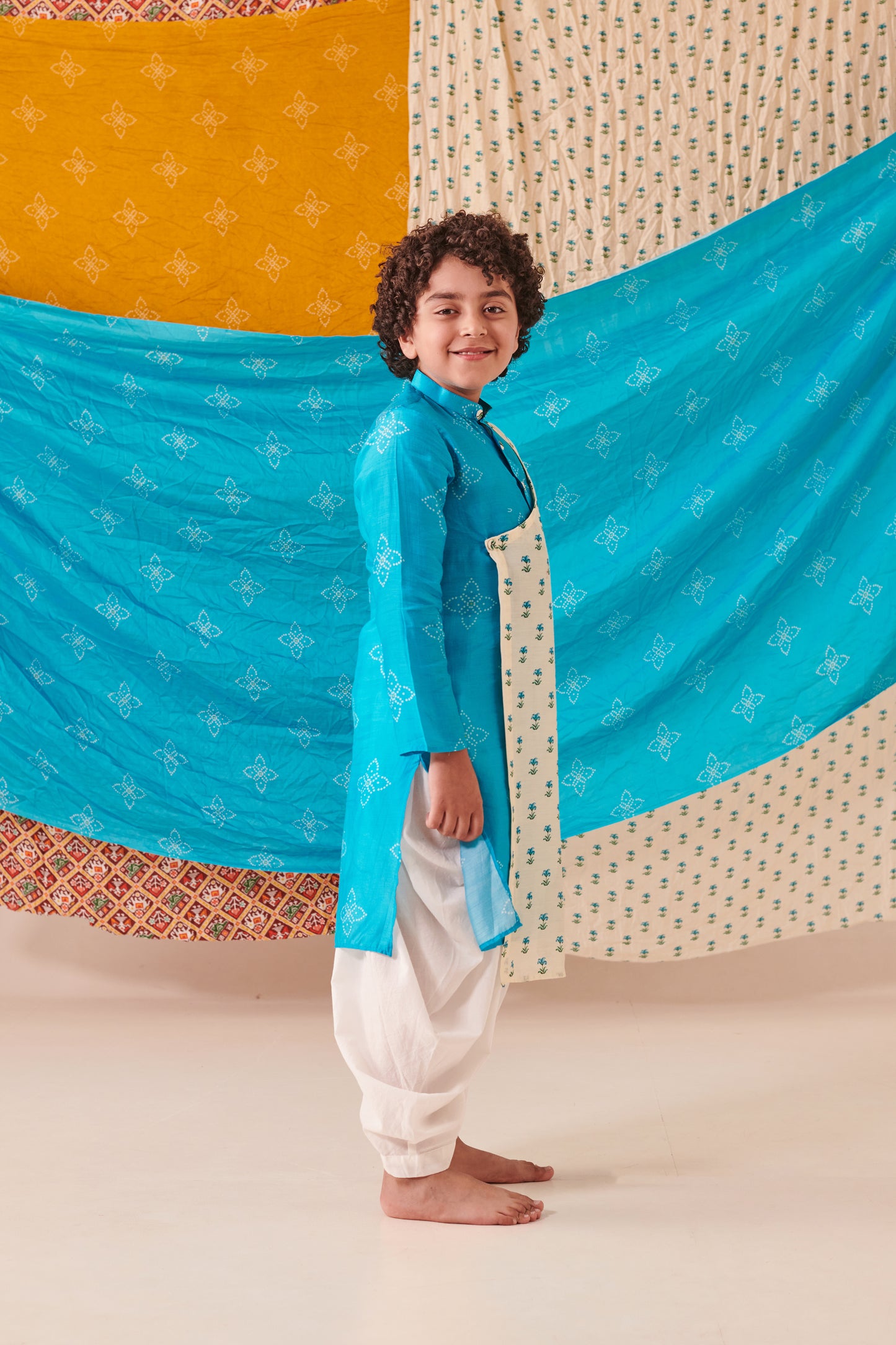 Boy Bandhani Kurta Set - Turquoise