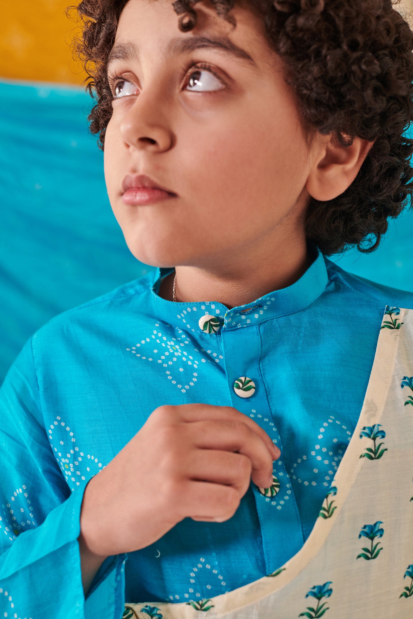 Boy Bandhani Kurta Set - Turquoise