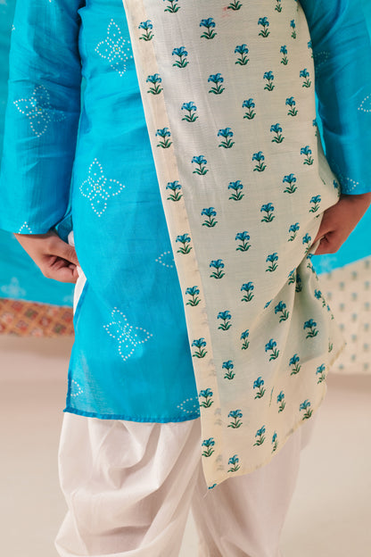 Boy Bandhani Kurta Set - Turquoise