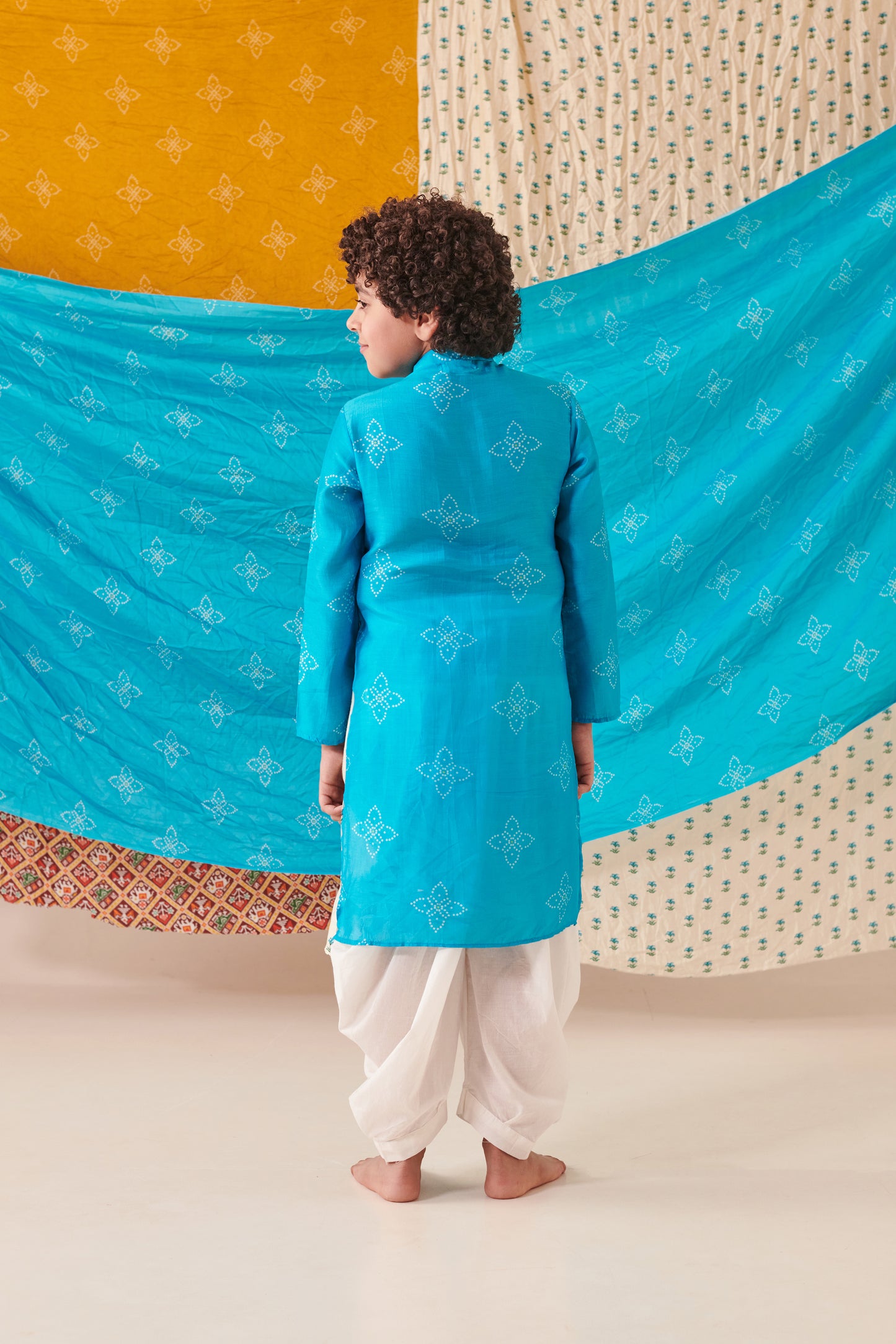 Boy Bandhani Kurta Set - Turquoise