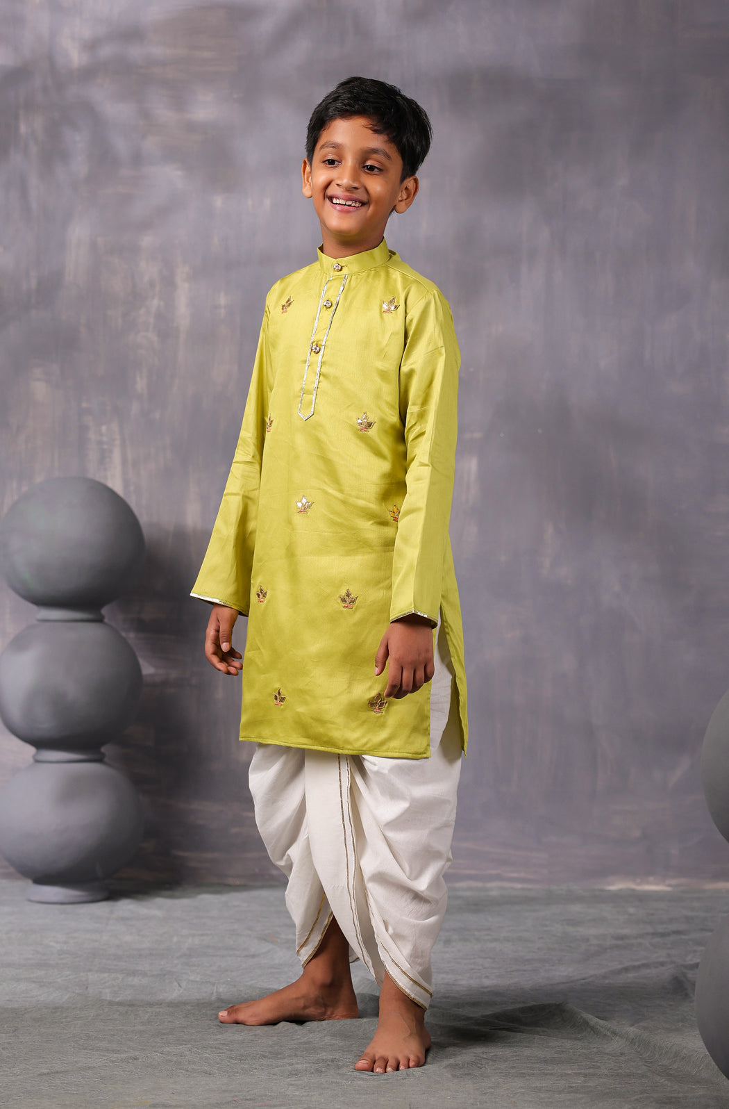 Boy Gota Kurta Set- Sap Green