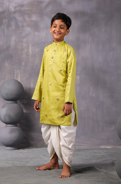 Boy Gota Kurta Set- Sap Green