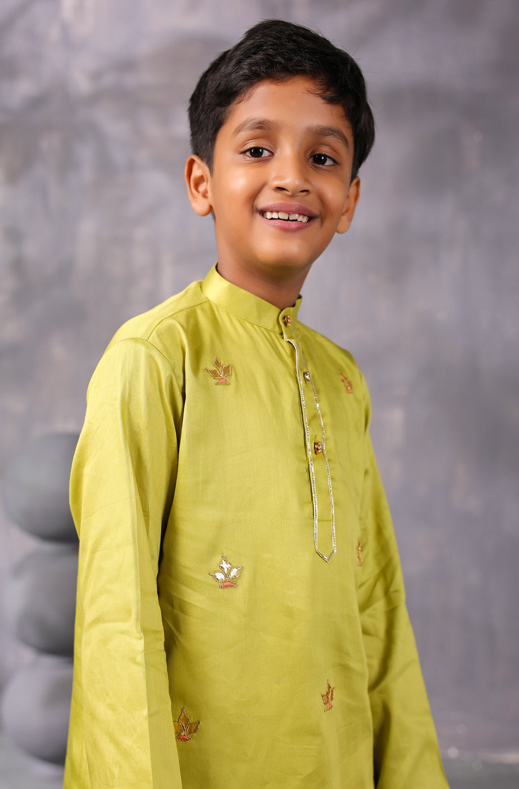 Boy Gota Kurta Set- Sap Green