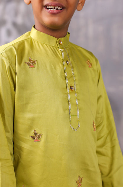 Boy Gota Kurta Set- Sap Green