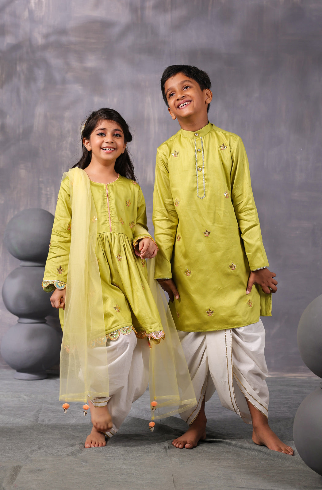 Boy Gota Kurta Set- Sap Green