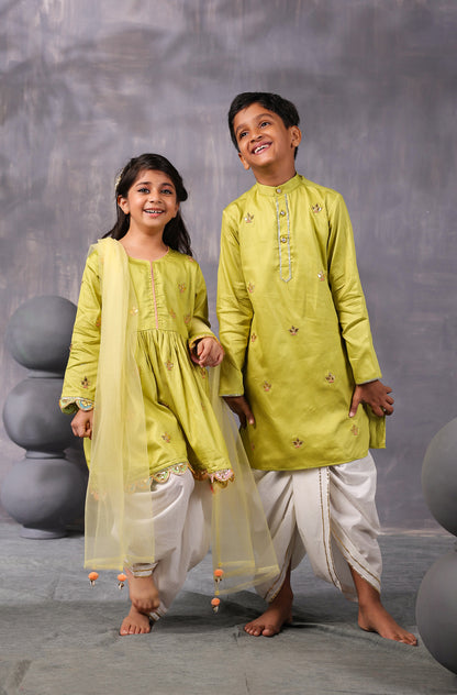 Boy Gota Kurta Set- Sap Green