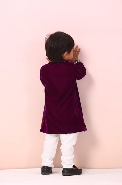 Boy Velvet Sherwani Kurta Set-Purple