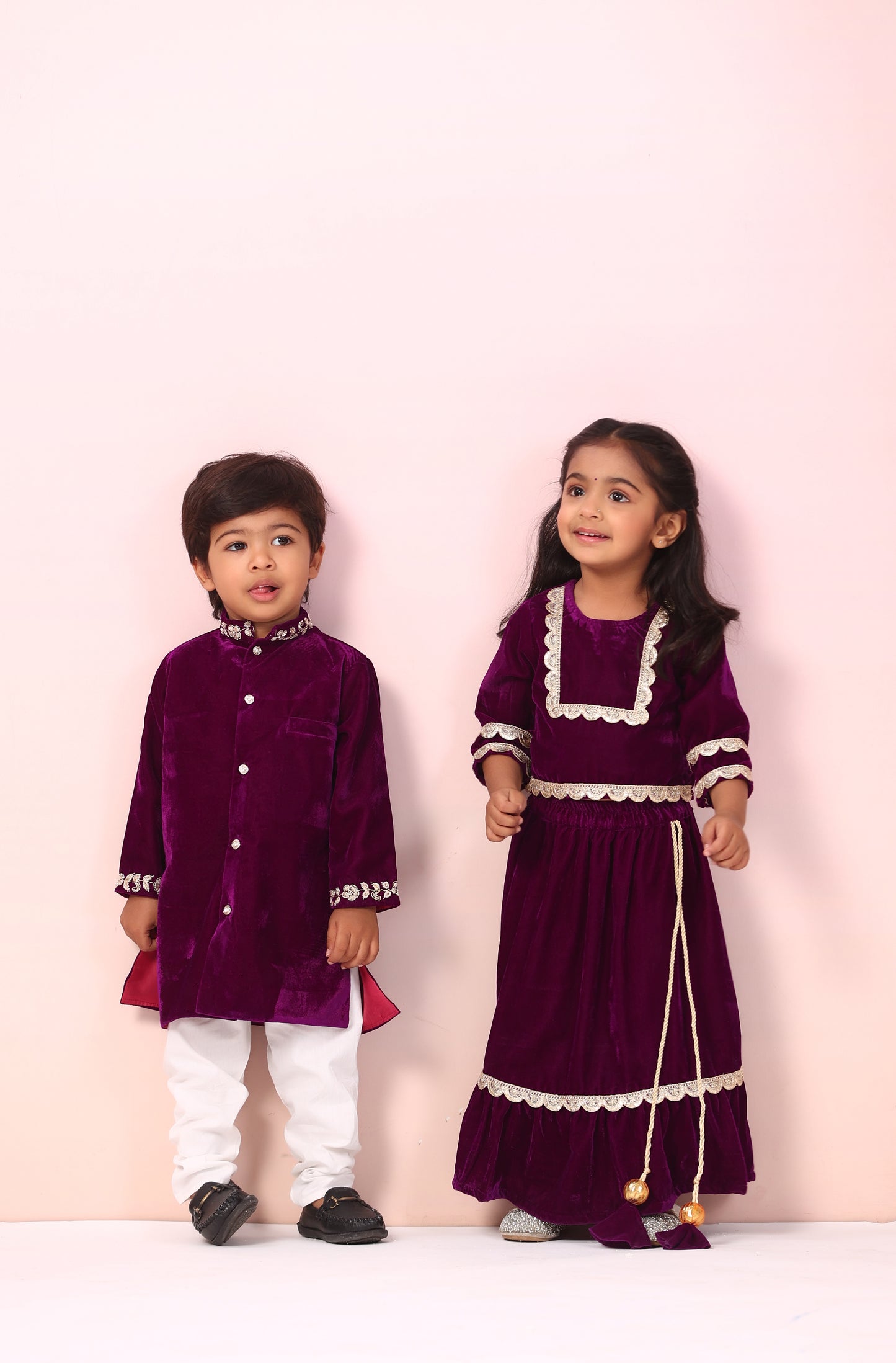 Boy Velvet Sherwani Kurta Set-Purple