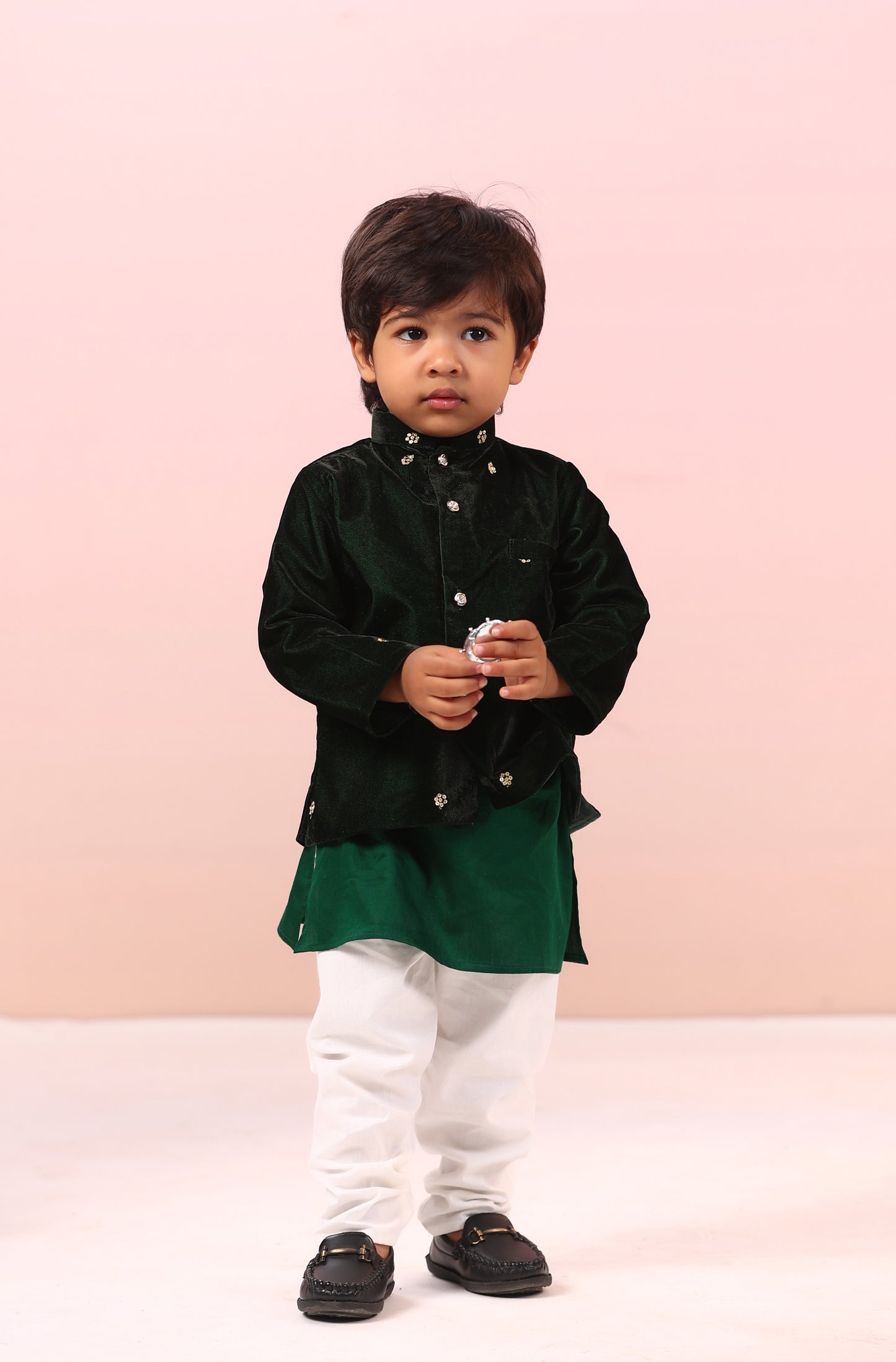 Boy Velvet Royal Princess 3pc Full Jacket Set-Bottle Green