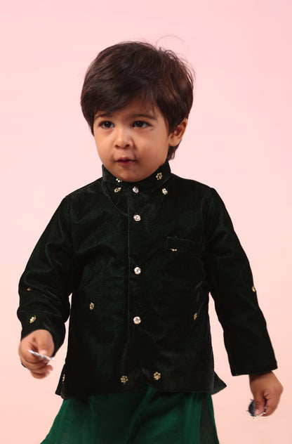 Boy Velvet Royal Princess 3pc Full Jacket Set-Bottle Green