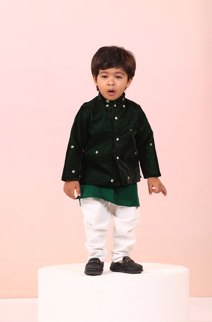 Boy Velvet Royal Princess 3pc Full Jacket Set-Bottle Green