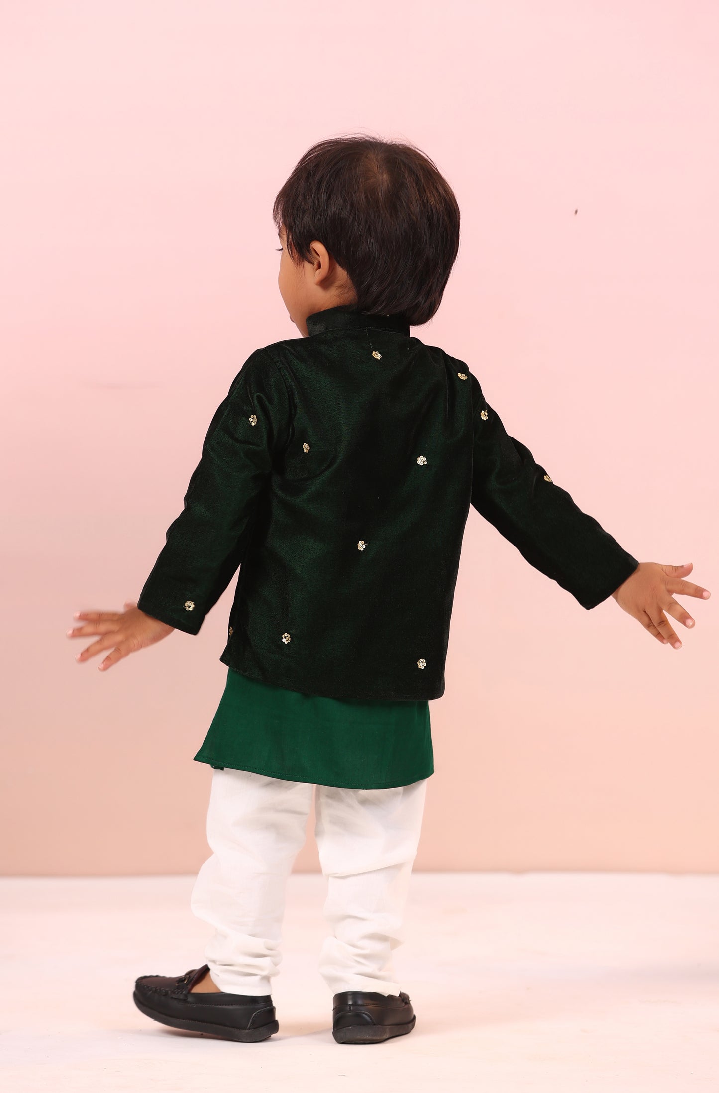 Boy Velvet Royal Princess 3pc Full Jacket Set-Bottle Green