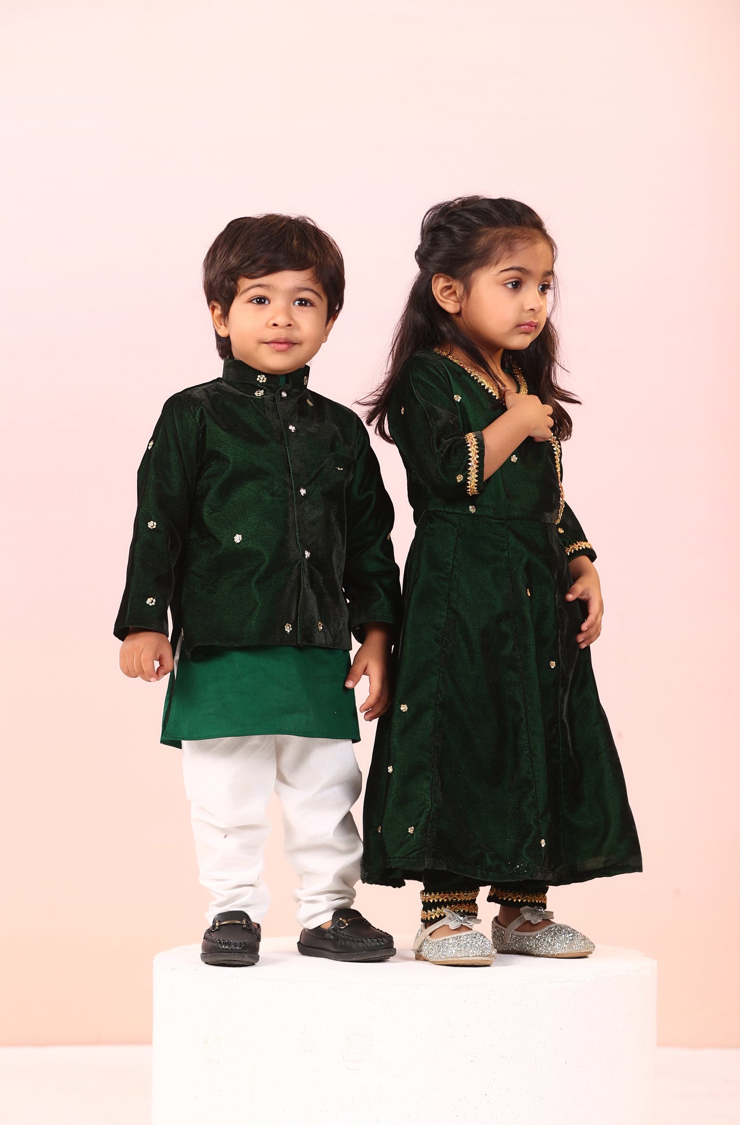 Boy Velvet Royal Princess 3pc Full Jacket Set-Bottle Green