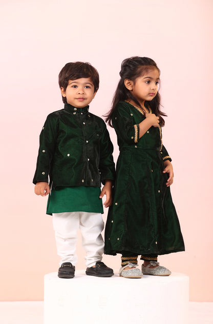 Boy Velvet Royal Princess 3pc Full Jacket Set-Bottle Green