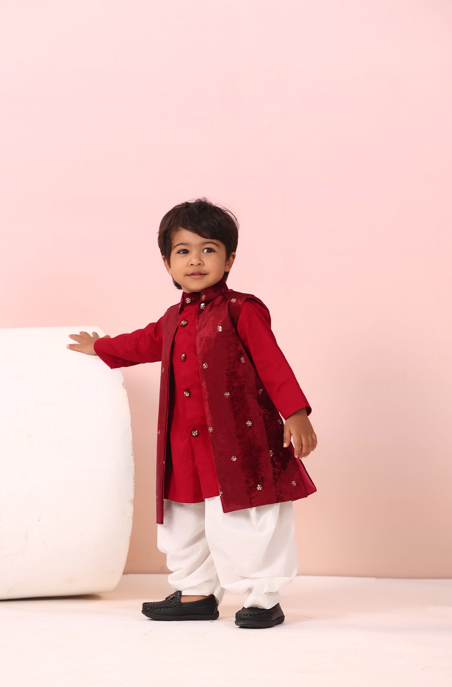 Boy Velvet Royal prince 3pc Full Jacket Set-Maroon