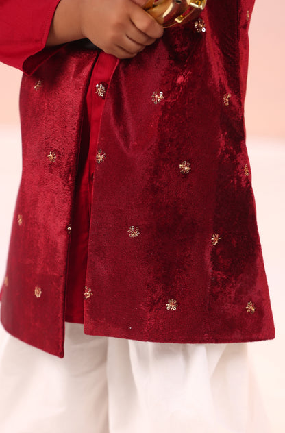 Boy Velvet Royal prince 3pc Full Jacket Set-Maroon