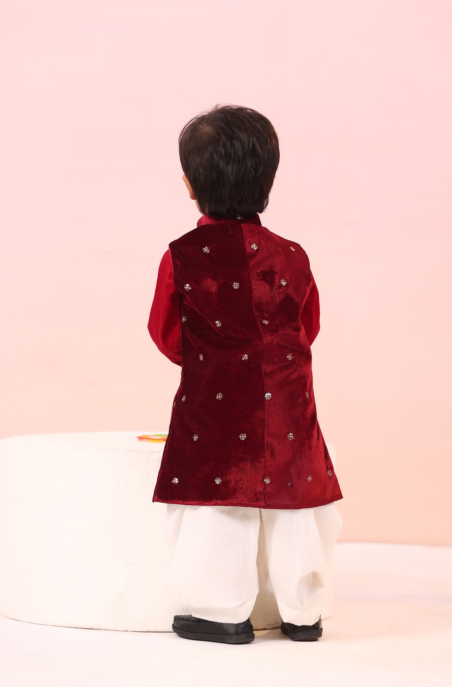 Boy Velvet Royal prince 3pc Full Jacket Set-Maroon