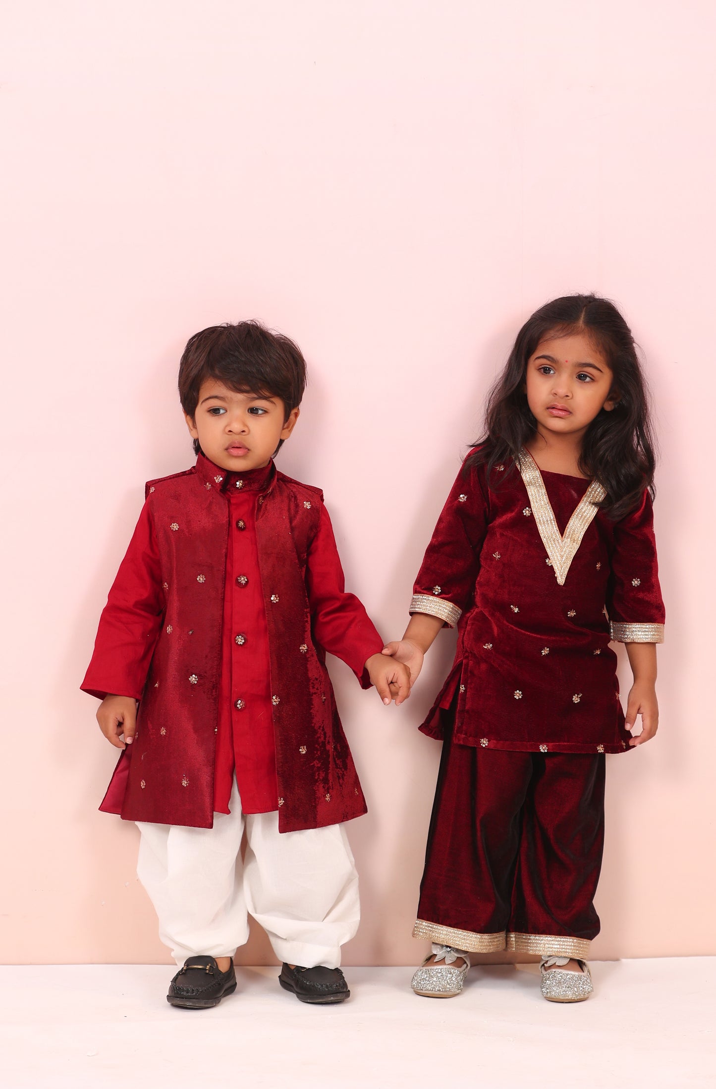 Boy Velvet Royal prince 3pc Full Jacket Set-Maroon