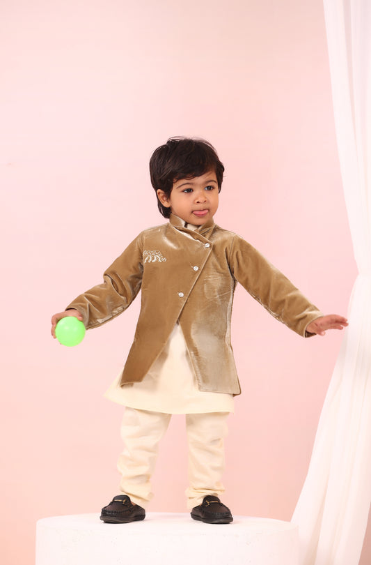 Boy Velvet Royal Princess 3pc Full Jacket Set-Beige Golden