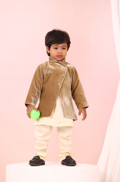 Boy Velvet Royal Princess 3pc Full Jacket Set-Beige Golden